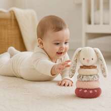 1pc Plush Animal Stacking Ring Toy, Bear/Rabbit/Dinosaur Soft Fabric Stacking Rings With Cotton Bottom, Multi-Material Tactile Sensory Educational Toy For Infants And Toddlers, Early Learning Play Toy, Baby Gift - Pink - View 4