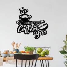 1pc Personalized Coffee Bar Sign, Customized Metal Wall Decor, Suitable For Kitchen, Cafe Decoration, Housewarming Gift For Coffee Lovers, Vintage Style Hanging Plaque - Black - View 7