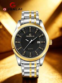 GUSALAI Men's Quartz Watch With Steel Band, Round Dial, Three Hands, Calendar, Multiple Colors Available, Suitable For Workplace, Daily Wear And Gift - one-size - View 2