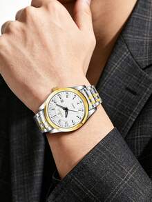 GUSALAI Men's Quartz Watch With Steel Band, Round Dial, Three Hands, Calendar, Multiple Colors Available, Suitable For Workplace, Daily Wear And Gift - one-size - View 8