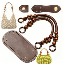 5pcs Set = 2pcs Wooden Beads Hand Straps And 1pc Bag Bottom And 1pc Gourd Buckle And 1pc Snap Button, New Style High Quality Handmade Hemp Rope Wooden Bead Hand Strap - Retro Hong Kong Style Weaving Bag, Handmade Bead Stringing Bag Kit - New Model - View 13