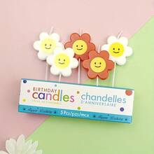 HIBIRTH 5pcs Creative Red & White Dual-Color Flower Candles, Indoor Cake Decoration Candles, Flower Smiling Face Happy Birthday Celebration Wish Party Baking Plug-In - View 7