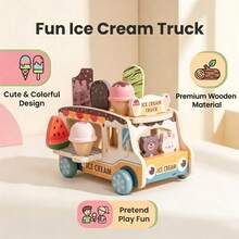 Wooden Ice Cream Cart Role Play Toy, Colorful Mobile Dessert Cart Set, 3+ Years Old Children Role Play Props, Complete Ice Cream And Popsicle Accessories Pack, Interactive Simulation Game, Suitable For Sweet Summer Theme Indoor And Outdoor Play Activities - Multicolor - View 13