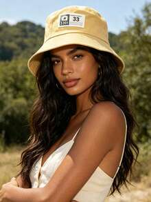 Unisex 33 Bucket Hat With Fabric Label, Windproof, Sun Protection, UV Protection, 3D Design, Foldable, Fashionable, Versatile, Elegant, Soft And Comfortable, Breathable, Multi-Functional, Flattering, Face-Slimming, Suitable For Beach, Outing, Hiking, Cycling, Travel, Commuting, Outdoor, Street, Dating, Trekking And Various Occasions - Multicolor - View 3