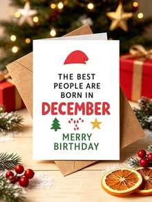 1pc December Birthday Christmas Card With Envelope - "Born In December" Holiday Greeting, Suitable For Friends And Family, Blank Inside - View 5
