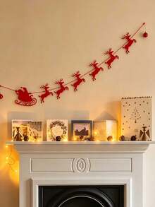 Christmas Santa Reindeer Banner, Felt Garland Bunting, Festive Hanging Decoration For Xmas Party Mantel - Multicolor - View 6