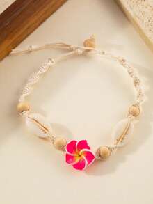 1pc Vacation Style Knotted Shell Bracelet, Bohemian Plumeria Woven ...