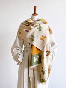 1pc Thick Cartoon Puppy Dog Rectangular Scarf 65*185cm, Brushed Polyester Faux Cashmere, Autumn Winter Shawl For Travel Party, Multi‑Use As Headscarf - Multicolor - View 1