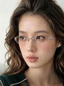 1 Pair New Y2K Fashion Sexy High-End Personalized Twisted Half-Frame Clear Lens Glasses, Unisex - Various - View 3