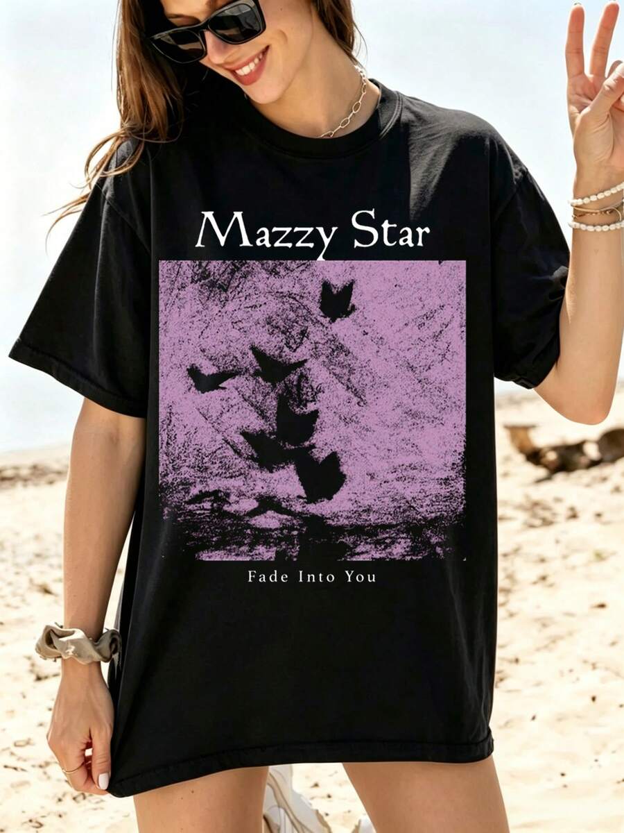 تيشيرت نسائي قطني بطبعة Mazzy Star Fade Into You من SHEIN