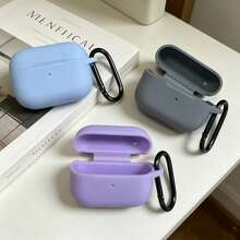 1pc Solid Color Silicone Earphone Case Compatible With AirPods With Carabiner - High-grade Gray - View 6