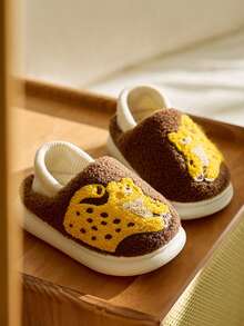 1 Pair New Autumn/Winter Kids Cartoon Leopard Plush Slippers, Indoor Warm Slippers For Boys And Girls - Brown - View 4