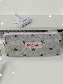 1pc (Keychain Not Included) Light Gray Large Star Pencil Case, Fresh Fashion Large Capacity Stationery Storage Bag, Cute Fashion Makeup Bag, Suitable For Middle School Girls, Student Desk Stationery Storage Bag - Fresh and Simple - View 9