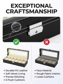 Luxury Classic PU Leather 6-Slot Watch Display Box | Men's Watch Collection Storage Box With Transparent Glass Lid And Velvet Lining, Suitable For Vanity Display, Ideal Gift For Watch Enthusiasts - Multicolor - View 4
