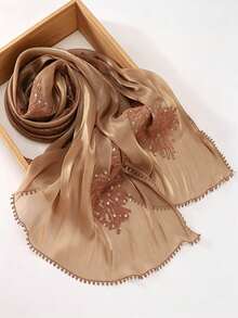 1pc New Heavy Industry Gorgeous Sequin Lace Embroidered Flower Edge Modest Fashion Sequin Embroidered Organza Muslim Headscarf Hijab Shawl - Multicolor - View 8