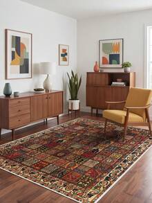 Digitally Printed Non-Slip Washable Runner And Area Rug Living Room Carpet, Modern Design | Modern, Scandinavian, Bohemian And Classic Styles | 100% Polyester - Red - View 4