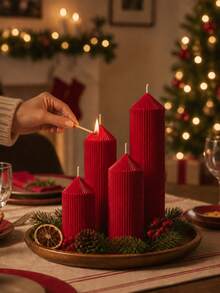 4pcs Gift Box Set Roman Column Beige Scented Candles, Smoke-Free Aromatic Candles, Burn Time Up To 72 Hours, Includes Fragrance, Pointed Cylindrical White Candles, Suitable For Home Decor - Fine-toothed Pointed Tip - View 7