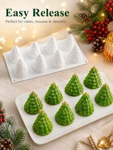 1pc Christmas Tree Cake Mold, 8-Cavity Holiday Baking Pan For Mousse, Pudding, Chocolate Desserts, Christmas Party Home Kitchen Easy Release Decorative Baking Mold Dessert Making Tool - White - View 5