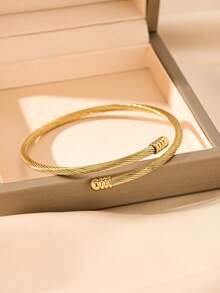 1/3pcs Stainless Steel 18K Gold Women's Bracelet Set, Exquisite Minimalist Floral Design, Luxury High-End Jewelry Suitable For Daily Wear - Gold - View 12