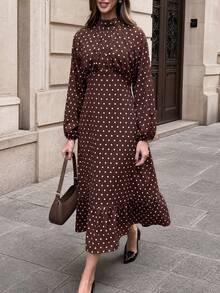 Women's Polka Dot Casual Party Dress - Brown - View 3