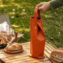 1pc PU Leather Wine Bottle Gift Bag, Single Bottle Holder With Handle And Snap Closure, Portable Wine Carrier, Wine Bottle Sleeve And Gift Packaging, Suitable For Wine Lovers, Birthday, Wedding, Housewarming, Dinner Party, Picnic And Christmas, Multiple Colors - View 3