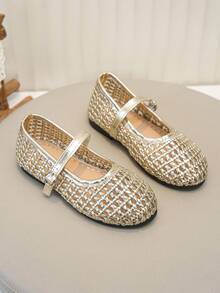 XfxfA Girls Adjustable Buckle/Breathable Mary Jane Flat Shoes, Suitable For Children School/Daily Activities/Outdoor Play - Gold - View 3