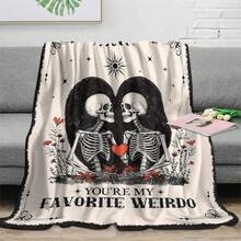 1pc Soft & Comfortable Modern Skeleton Flannel Blanket - Halloween Style Polyester Nap Blanket - Digital Print Craft, Suitable For Sofa, Bed, Travel, Office Home Decor - Multicolor - View 8