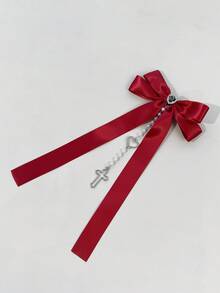 1pc Dark Girl Style Long Ribbon Bow Edge Hair Clip With Heart ...