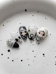 Cute Little Jade Doll Nail Stickers, Minimalist Ins Style Bow & Polka Dot Viral Nail Decals - Multicolor - View 2