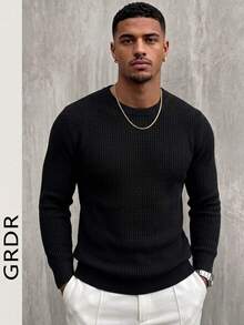 GRDR Men's Casual Crew Neck Long Sleeve Knit Sweater, Autumn/Winter - Black - View 11