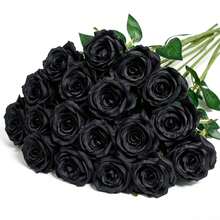 1/12/24Pcs Artificial Velvet Silk Roses With Long Stems, Realistic Soft Touch Faux Flowers Bouquet, For Wedding Home Party Table Centerpiece Decor Valentine's Day Gift - Black/Red/Pink Available - Multicolor - View 9