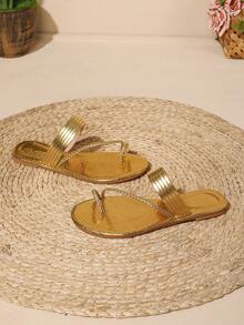Beach Vacation Woven Flat Sandals Party Spring/Autumn Fashion Casual Style - Gold - View 6