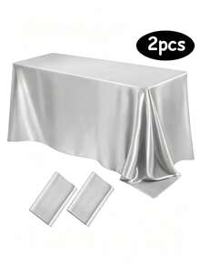 102 X 58 Inch Satin Tablecloth, Rectangular Bed Skirt, Silky Fabric, Champagne Color Party Tablecloth Suitable For Rectangular Dining Tables, Parties, Holidays, Weddings (Silver) - Silver - View 26