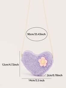 1pc Autumn/Winter Plush Heart Cute Shoulder Crossbody Bag Mini Flower Small Crossbody Bag - Plush - View 8