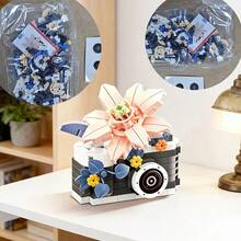 Vintage Floral Camera Micro Particle Building Blocks Set, DIY Floral Camera Assembly Model, Creative Desktop Decor, Stress Relief Building Toy, Birthday Valentine's Day Holiday Gift - Multicolor - View 7