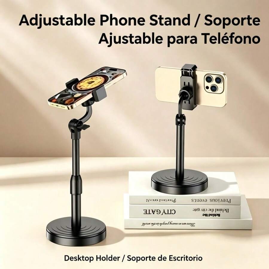 1pc Adjustable Desktop Phone Stand, 360° Rotating, Height Adjustable, Compatible With Smartphones, Suitable For Live Streaming And Watching Videos - A - View 1