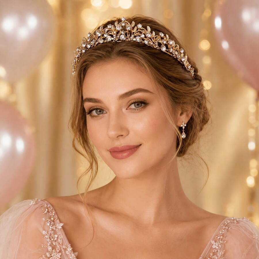 1pc Fashionable & Elegant Artificial Rhinestone Tiara - Sparkling Ball Crown, Graceful Dance Hair Accessory, Suitable For Prom, Graduation Ball, Party And Holiday Events - Silver - View 1