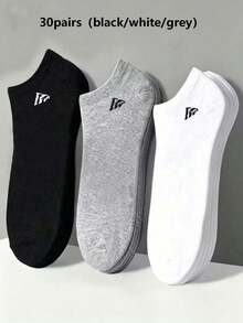 30 Pairs Unisex Sports Socks, White/Black/Grey Short Socks, Invisible Socks, Minimalist Fashion, Suitable For Daily Casual Wear (Random Style And Color) Available In 30/20/125/10/5/1 Pairs - Multicolor - View 26