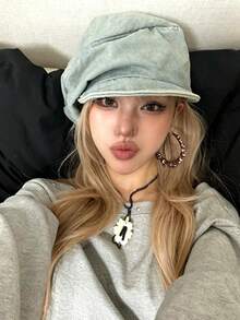 1pc Women's Vintage Solid Color Washed Beret, Lightweight Summer Essential Newsboy Cap, Versatile Artist Hat, Suitable For Daily Wear And Travel - Pleated Beret - View 1