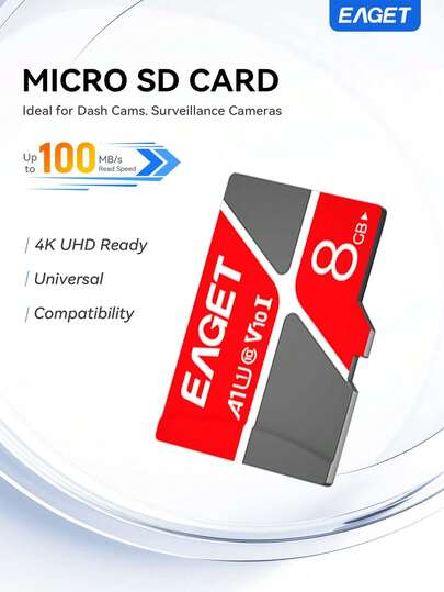 EAGET Micro SD TF Flash Memory Card Up To 100MB/S U1 V10, Multi‑Sizes 64GB 32GB 16GB 8GB, High Speed Storage Card