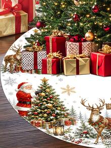 1/100Pcs Christmas Theme Christmas Tree Skirt, Christmas Snowman & Reindeer Theme, Round Base, Diameter 60/90CM Optional; Suitable For Winter Party And Home Holiday Decoration, Ideal Christmas Tree Decor. - Multicolor - View 4