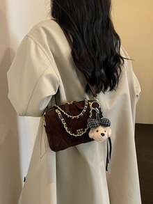 女款春季新款時尚絎縫鏈條手提包 小方型斜挎包 百搭款 - 咖啡 - 查看 7