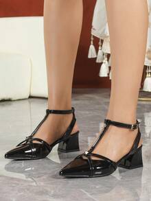 Women's High Heel Mary Jane Pumps, Fashion Casual Slip-On Backless Sandals - Black - View 4