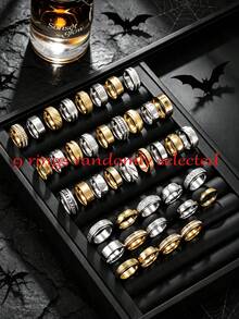 Hipoem Juego de 3/6/9/12 anillos de acero inoxidable para hombre con elementos de circonita grabados con araña de corte mate, adecuado para uso diario, vacaciones, accesorios de Halloween, estilo aleatorio, tamaño aleatorio - Multicolor - Ver 10