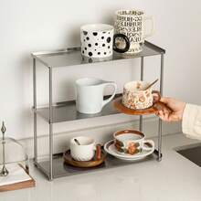 Stainless Steel Multi-Functional Storage Rack - Versatile Storage Shelf For Coffee Cups, Jewelry, Keys, Glasses, Perfume, Cosmetics, And Sundries - 2 Or 3 Tier Display Stand For Bedroom, Living Room, Bathroom, Entryway, Kitchen - Suitable For Home - Silver - View 2