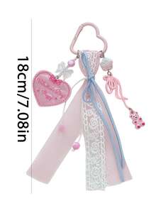 1pc Pink Bear Keychain Heart Lace Bag Charm Accessory - Multicolor - View 5