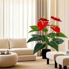 2pcs Artificial Poinsettia Plants, Red Flowers Green Leaves, Maintenance-Free Faux Flowers, Indoor/Outdoor Year-Round Decoration, Suitable For Wedding, Garden, Home, Valentine's Day, Holiday Decor, Realistic Artificial Ornamental Flowers - Multicolor - View 6