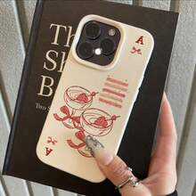 1pc TPU Material Sweet Poker Strawberry Cocktail Bow Pattern Phone Case Compatible With IPhone 17 Pro Max/17/16 Pro Max/15/13/12/11/ S20 FE/A15/S24/A55/ Note 11/Note 12/Note 13 Pro Full Coverage Anti-Drop Soft Shell Protective Cover - White - View 2