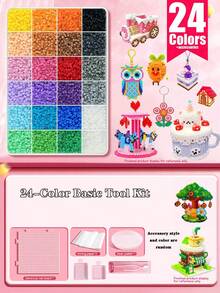 96/72/48/24色 Perler 珠子套裝含工具，包含4片正方形底板、收納盒、熨燙紙、掛繩、鑰匙圈、裝飾配件，適合DIY愛好者製作裝飾性DIY拼圖，復活節與情人節理想禮物 - A - 查看 10