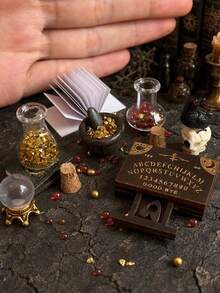 Miniature Dollhouse Alchemy Scene Decor, Mini Crow Crystal Ball And Magic Potion Bottles, Mortar And Pestle, Letter Divination Board Miniature Models, Tiny Desktop Decoration Accessories - one-size - View 4